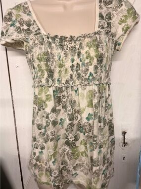FANG Smocked Floral Babydoll Top in Sage & Teal